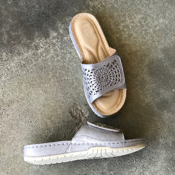 Italina Silver Metallic Comfort Strap Slide Sandal - Picture 5 of 8